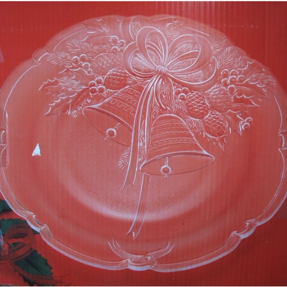 Mikasa Crystal Holiday Bells Christmas themed CANDY platter 14.75" RC197/516